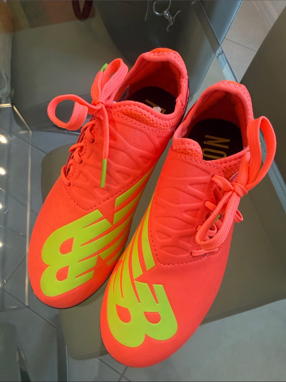 New Balance Kids Neon Coral and Lime Lace-Up Sneakers